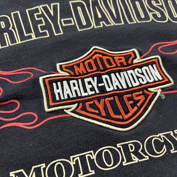 Harley Davidson Graphic Tee Mens 2XL XXL Flames y2k Embroidered Long Sleeve - Picture 4 of 9